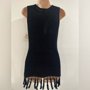 New INC Fringe trim sleeveless sweater. (Deep black , Size S)